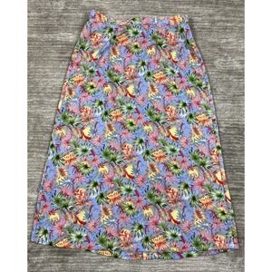 Sage Harbor‎ Midi Skirt Womens PM Blue Tropical Floral Elastic Waist S22066